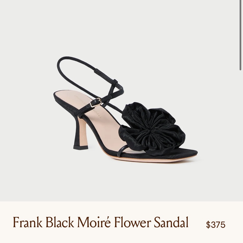 NEW - FRANK BLACK MOIRE FLOWER HEELED SANDAL  - ORIGINAL PACKAGING & SHOE BOX